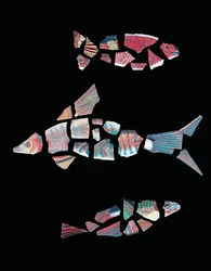 Three mosaic fragmentary fish inlays, Ptolemaic-Roman period