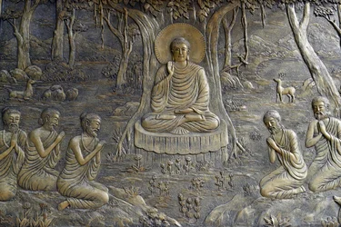 The Buddha Preached His First Sermon to the Five Monks at the Deer Park in Varanasi