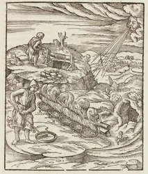 Bismuth treatment - Engraving from Description of ores and main mining methods, by Lazarus Ecker