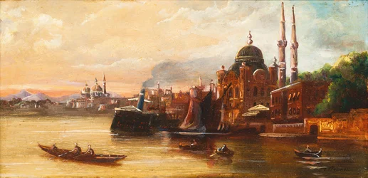 Turks Rowing on the Bosphorus Before a Mosque