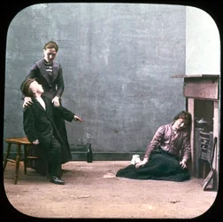 Two Women and Boy in Front of Fireplace, c. 1895