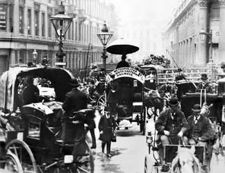 A Busy Scene at the Bank Showing The Metropolitan and South Eastern Railways Bus. London, c1878