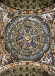 View of the Dome of the transept and panels with frescoes by Giovanni Antonio de Sacchis and Bernardino Gatti, Sanctuary of the Madonna della Campagna, Piacenza, Emilia-Romagna, Italy