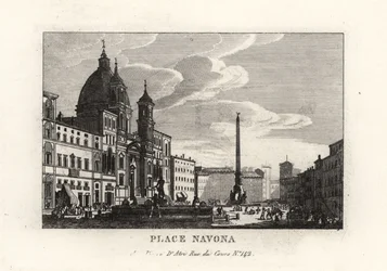 View of the Piazza Navona, with the Fountain, Egyptian Obelisk and Church of Sant