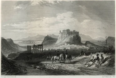 View of the city of Athens in the 19th century dominated by the Acropolis, in the book on the Mediterranean by Louis Enault, French journalist and traveller