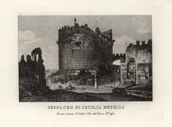 View of the ruin of the Tomb of Caecilia Metella, Rome