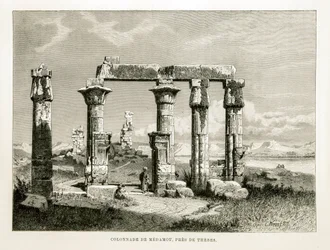 View of the Ruins of Medamot Temple near Thebes, Egypt - Illustration from the Atlas of Egypt