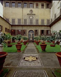 View of the walled garden with mosaic pavement decorated with the Medici coat of arms