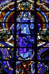 Virgin Mary stained glass in Notre-Dame-de-la-Trinite church by Louis Barillet & Jean Le Chevallier, Blois, France
