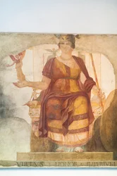 Wall fresco depicting a seated Venus, interpreted as Roma, so-called Barberini Goddess, first quarter of the fourth century AD, from Rome, National Museum of Rome (Museo Nazionale Romano), Rome, Italy