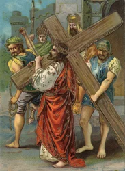 Way of the Cross - via crucis - Stations of the Cross: second station, Jesus carries his cross Chromolithography Private collection
