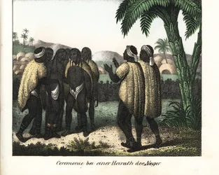 Wedding ceremony in a tribe of Senegal. Lithography for the book: “Galerie complete en tableaux fideles des peuples d