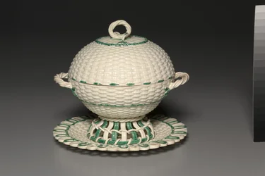 Wicker-Work Covered Basket on Stand by Wedgwood Factory