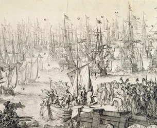 William of Orange setting sail for England in November 1688 (engraving)