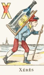 X: Sherry, A Boy Holding a Large Bottle of Wine - Games Alphabet, circa 1890 (engraving)