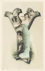 Y: photo-portrait of woman standing in a long blue drape