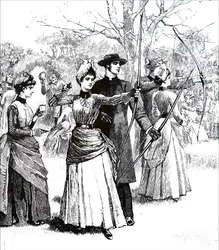 Young ladies practicing their archery skills