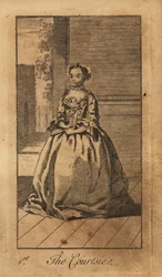 Young lady curtsying on a street