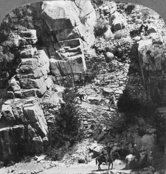 Climbing the Steep Zig-Zag Trail at the Eastern End of Yosemite Valley, California, USA