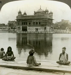 Fakirs at Amritsar, looking south across the Sacred Tank to the Golden Temple, India, c1900s