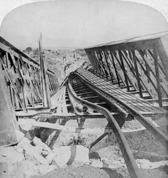 Railway bridge across the Vals River at Kroonstad, blown up by the Boers, South Africa