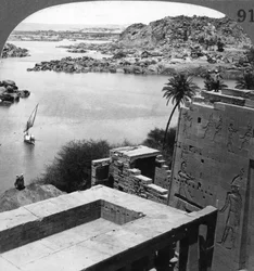 The Aswan dam as seen from the Philae temple, Egypt
