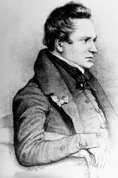 Victor Hugo (1802-1885) French writer, here in 1832 (engraving by Georges Frey after Leon Noel)