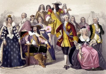 1610 to 1774. Marie de Medici, Louis XIII, Louis XV, Marie Antoinette and Louis XVI. Engraving of the 19th century