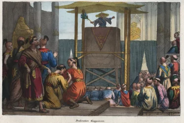 A Japanese Preacher - engraving from "Usi e Costumi di Tutti i Popoli dell