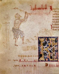A Peasant Beating the Wheat, Month of August (Miniature)