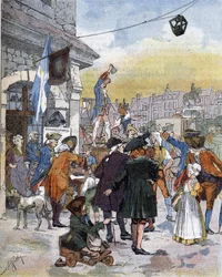 A scene of recruitment in the 18th century, an illustration of the late 19th century