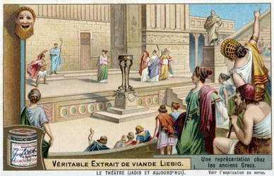 A theatre representation in ancient Greece - Liebig chromolithography