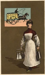 A walking milk merchant. Anonymous chromolithography, late 19th century.