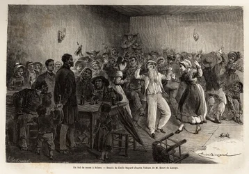 A wedding ball in Salers, engraving to illustrate a journey to the volcanoes of central France in 1864, in 