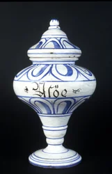 Albarelle: 16th century pharmacy vase containing Aloe