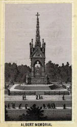 Albert Memorial, London, England. Late 19th century chromolithography