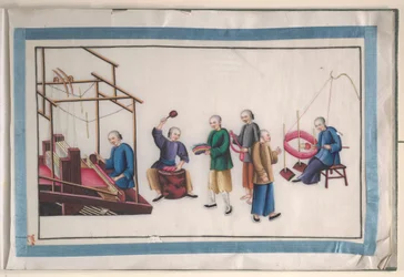 Album Containing Twelve Paintings of People Making Silk