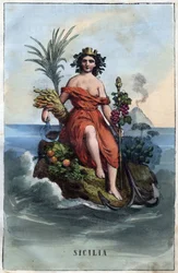 Allegory of Sicily - engraving from “Usi e Costumi di Tutti i Popoli dell