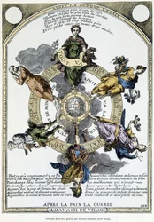 Village almanac "After war, peace, after peace, war": broadside displayed in the countryside and designed in a spirit of gentle philosophy to awaken in the masses the spirit of resignation in the presence of the miseries of the time - 17th century