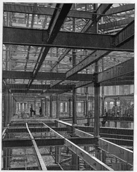 American iron frame constructions - the frame of the Palace Hotel in Denver Colorado - engraving in 