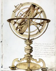 An armillary sphere. 17th century engraving