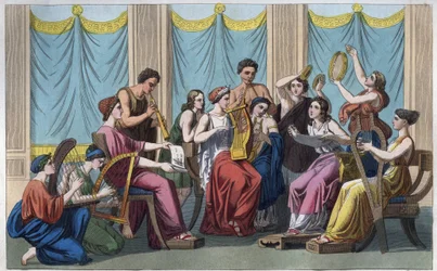 Ancient Greece - Concert with Different Instruments - Engraving from 