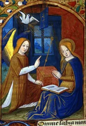 Annunciation. 15th century manuscript. Biblioteca Nazionale Braidense, Milan