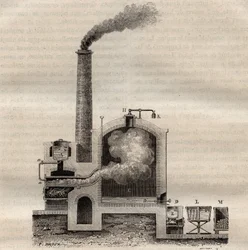 Apparatus for the distillation of crude sulphur - engraving in 