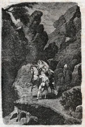Argie attacked by the orders of his bridegroom - engraving of 1851 from Furious Roland (Orlando furioso) (16th century) by Ludovico Ariosto, known as the Ariosta - Edition translated from Italian by the Count of Tressan and published by Gustave Harvard