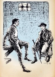 Arsene Lupin in prison discusses with Inspector Ganimard