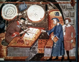 Artisan Shop in the 14th Century (Miniature manuscript from the 14th century)