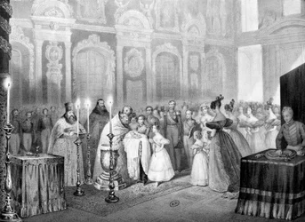 Baptism of Grand Duke Nicolas (future Nicholas 1st) - engraving