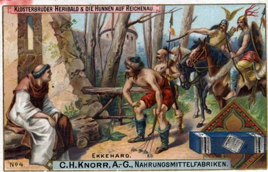 Barbarian invasions - Ekkehard IV of St. Gallen or Eckhard, Eckhart (980-1057) erudite, and Latin poet. The brother Heribald and the Huns at the Reichenau. On the island of Reichenau, only brother Heribald, a simple monk, remained during