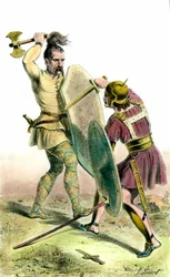 Battle Between a Franc Soldier and a Roman Soldier